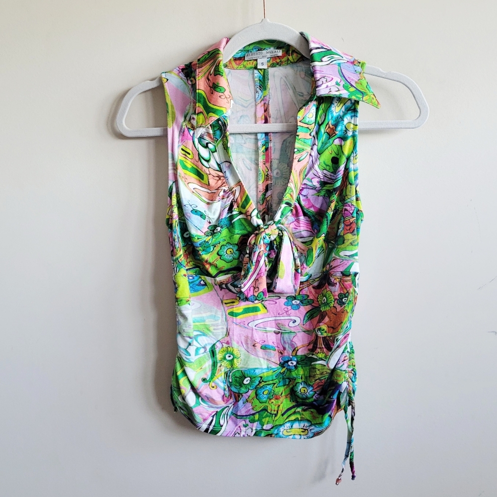 ALBERTO MAKALI Y2K Collar‎ Vneck Cinch Top